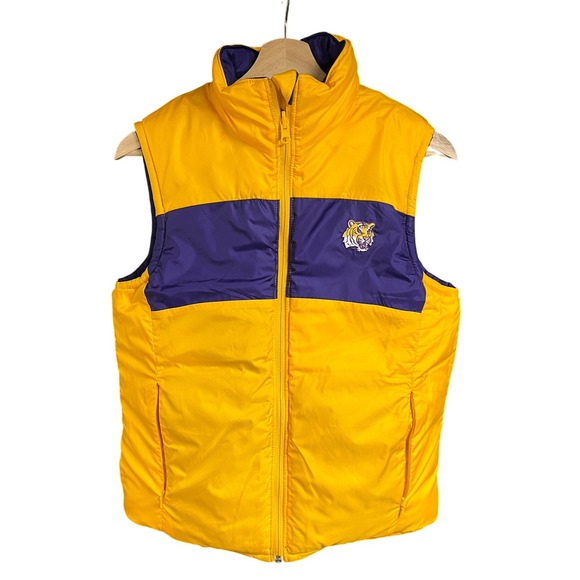 Columbia LSU Tigers Puffer Vest Womens Size Small Purple Gold Reversible - Picture 4 of 6
